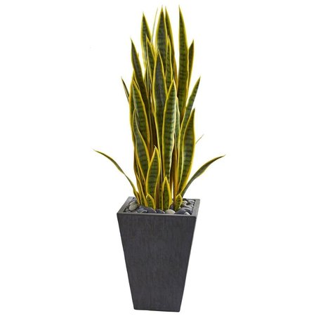 NEARLY NATURALS 3.5 in. Sansevieria Artificial Plant in Slate Planter 9182